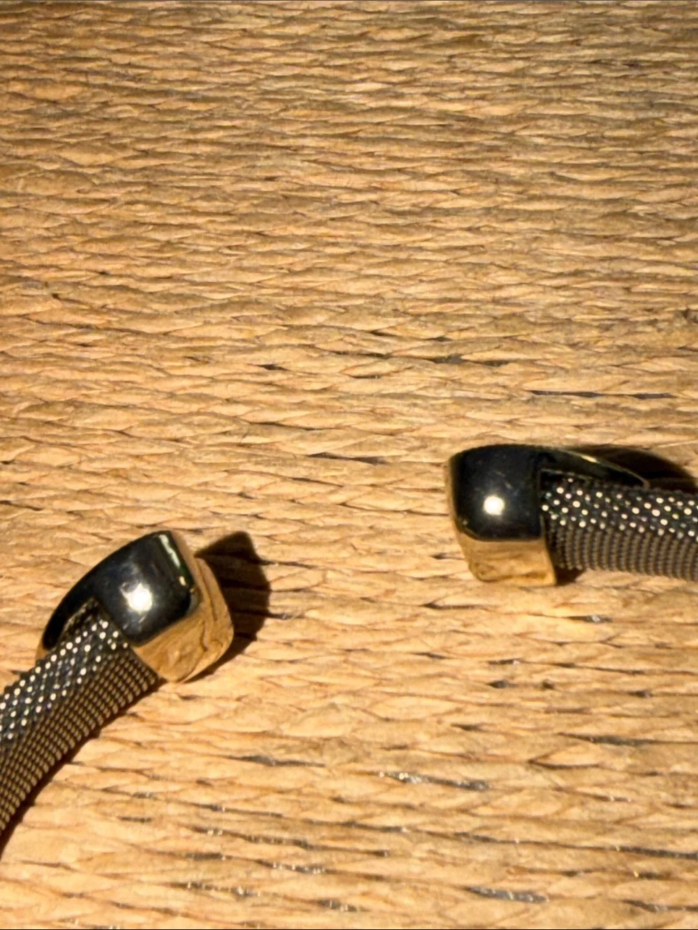 Bracelet two hearts with pave crystals silver mesh finish cuff style